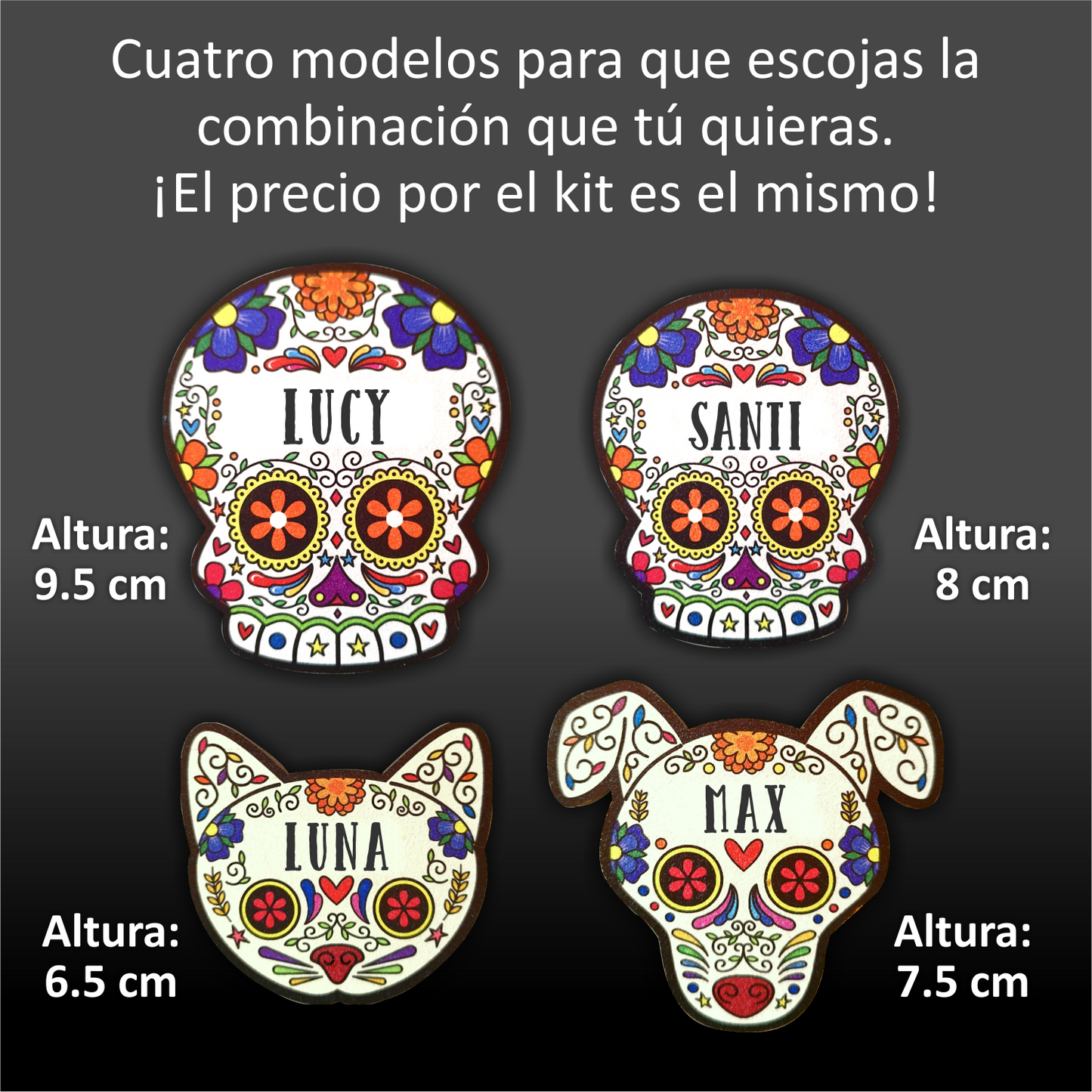 Juego de Figuras de Calavera de azúcar, personalizadas con Nombre