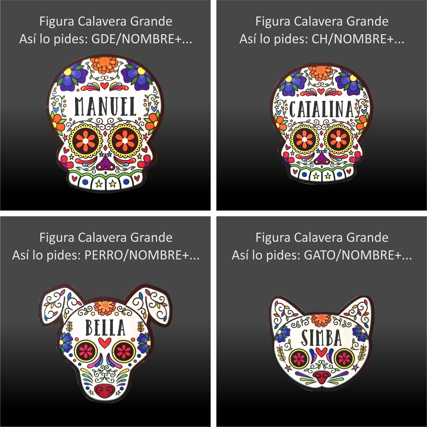 Juego de Figuras de Calavera de azúcar, personalizadas con Nombre